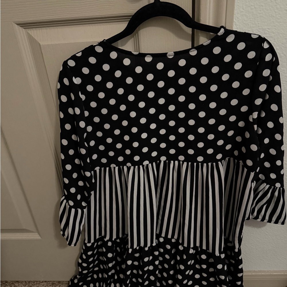 Black and White Polka Dot and Stripe Dress
